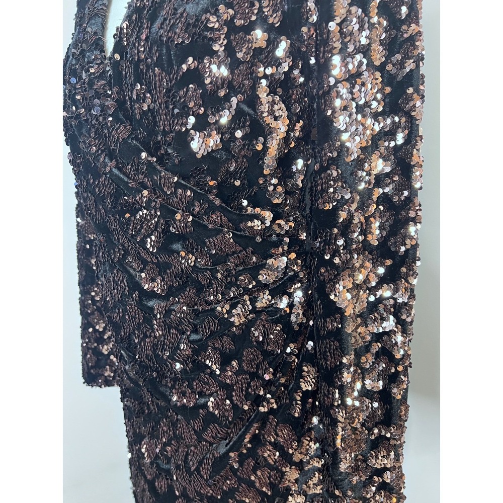 Julia Jordan Sequin Velvet Faux Wrap Dress Black Bronze Metallic Size 10 - Picture 7 of 10